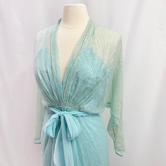 Vintage aqua blue sequined maxi party dress - fits like a small - Picture 1 of 5